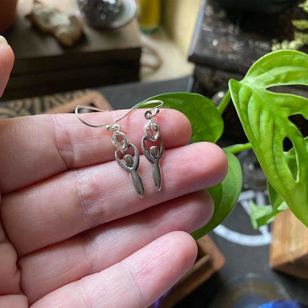 Sterling Silver Herkimer Diamond Goddess Earrings - Picture 6 of 9